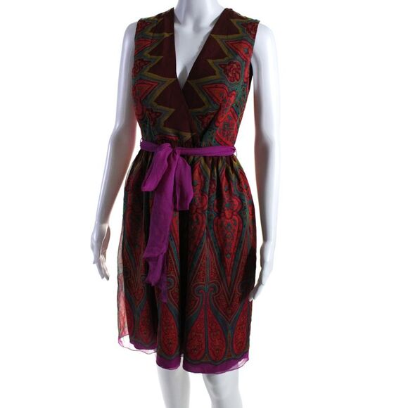 Anthropologie Womens Silk Abstract Print Buttoned Tied Wrap Dress Purple Size 4 - Picture 2 of 5